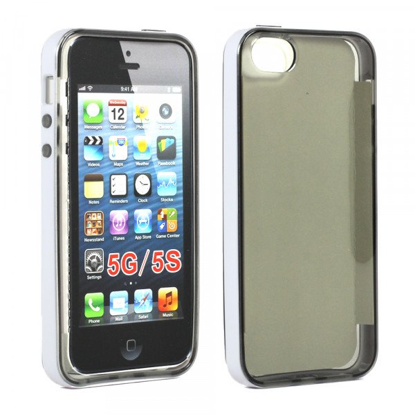Wholesale Apple iPhone 5/5S Clear Gummy Bumper Hybrid Case (White Smoke)